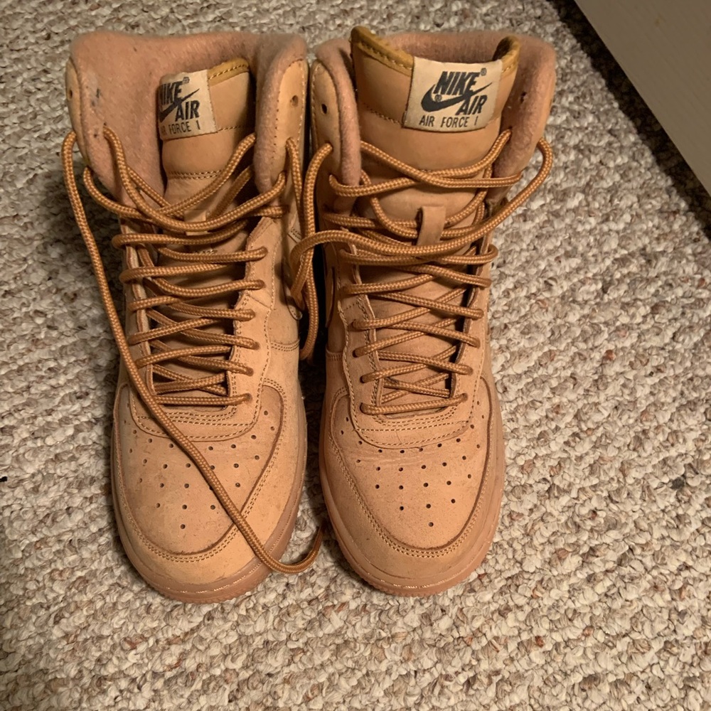 Tan high top Air Force ones